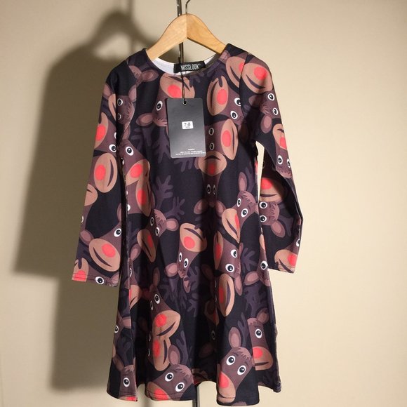 Misslook Girls Dress Christmas Holiday Rudolph Red Nosed Reindeer Size 7-8 Years - Picture 3 of 12